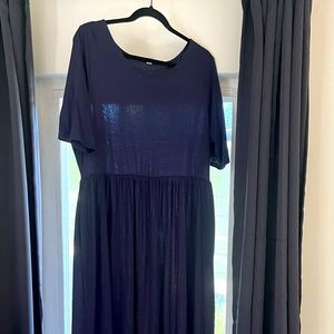 Navy Blue Knit Maxi Dress with Pockets